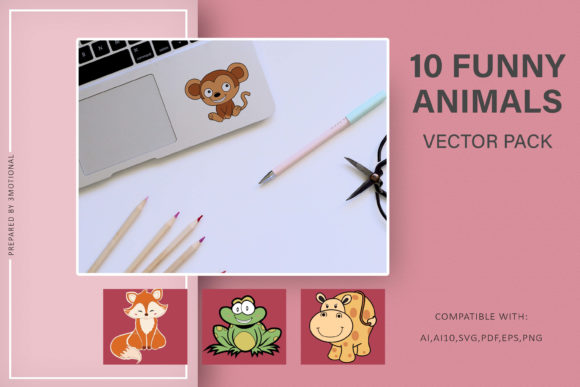 10 Funny Animals Vectors Pack Graphics for Handmade Fun