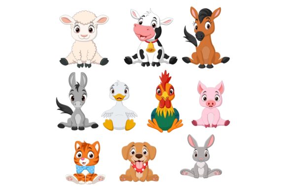Cartoon Baby Farm Animals Bundle Graphics for Branding