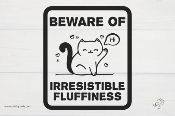 Funny Cat Beware of Sign Illustration