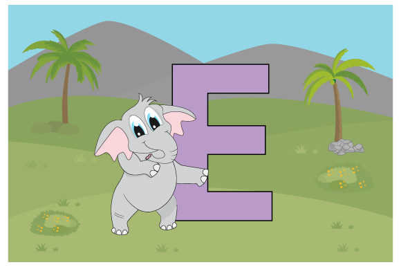 Funny Elephant with the Letter E