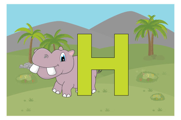 Funny Hippo with the Letter H Graphics